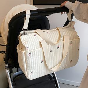 TEMU 대용량 젖병 가방, 병받침대 및 여러 포켓 - 내구성 있는 폴리에스터 모마 가방, 14세 이상의 아기용 세련된 및 기능적인 젖병 정리함, 젖병 교체 필수품|세련된 젖병 가방|내구성 있는 지퍼