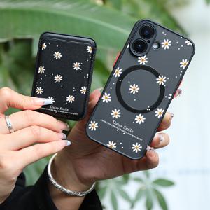 TEMU 휴대폰 케이스 - 2개 1세트 & 패셔너블 고급 풀커버 충격 방지 야생화 패턴 아이폰 16 15 14 13 12 11 Pro Max 7 8 Plus 마그네틱 부착 휴대폰 케이스 & 고품질 가죽 마그네틱 카드 클립 KJ1|아이폰케이스|휴대폰케이스