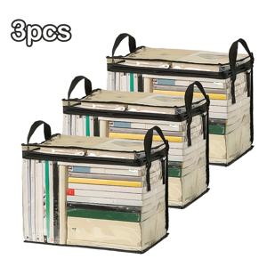 TEMU 3개 대용량 투명 수납 가방, 튼튼한 손잡이 - 책, 장난감, 사무용품을 위한 튼튼한 지퍼형 정리함 - 투명 PVC 데스크 정리함 (손잡이 포함)