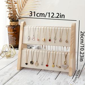 TEMU 스타일리시 더블 레이어 목걸이 디스플레이 스탠드 - 튼튼한 천연 나무 주얼리 정리대, 티어드 컴파트먼트 디자인, 홈/부티크/선물 가게용 우아한 목걸이 랙 - 목걸이 후크 포함, 디자인, 견고한 구조, 광택 마감, 패션 애호가를 위한 주얼리 타워