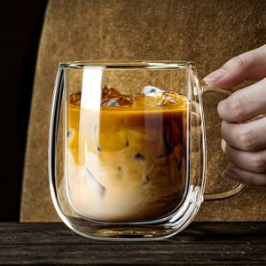 TEMU 1-2-4-6 더블월 유리 커피 머그 - 12.5oz 보온 투명 핸들, , 카푸치노, 라떼, 아메리카노, 티백용 음료컵