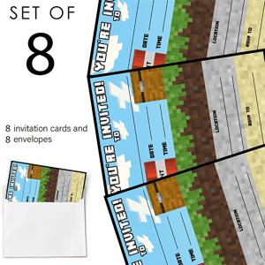 TEMU 8 픽셀 게임 초대 카드 생일 파티 용품, 소형 선물, 게임 인사 카드, 고급 손글씨 초대 카드, 파티 초대 카드 - 패션과 완벽한 할로윈 선물