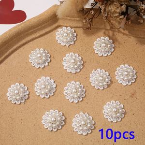 TEMU DIY 바느질, 공예 및 액세서리용 화이트 레이스 진주 꽃 패치 10개 세트 - 0.95
