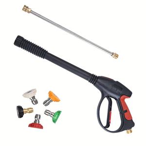 TEMU 고압 청소기용 다기능 자동차 세척용 물총, M22-14 건 꼬리 , 1/4인치 퀵 커넥트 노즐, 5개의 스테인레스 스틸 노즐이 장착된 물총. 길이는 98cm, 최대 압력은 4000Psi, 강력한 브러스 및 스테인레스 스틸으로 제작되어 고압 청소 작업에 적합합니다.|물총