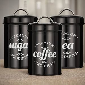 TEMU 차, 커피, 설탕, 요리용 3개 세트 블랙 보관 용기