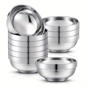 TEMU 5.12인치 스테인리스 스틸 이중벽 볼 10개 세트. 혼합 또는 국, 밥, 크림 서빙에 적합한 단열 볼입니다. 이 화상 방지 볼은 레스토랑, 주방 및 파티에서 사용하기에 이상적입니다.