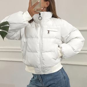 TEMU 여성 풀지퍼 스탠드 칼라 퍼 페이퍼 재킷 - 겨울 따뜻한 코트, 풀 길이 지퍼 앞면, 세탁기 사용 가능한 캐주얼 아우터