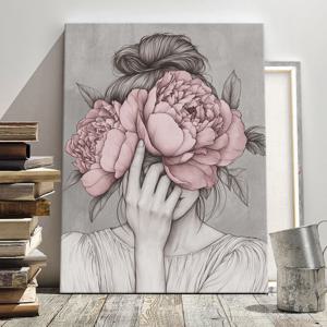 TEMU 1개 나무 액자 캔버스 아트 - 북유럽 스타일 소녀 포스터, 방수 및 무취 벽 장식 거실, 침실, 사무실, 레스토랑, 바용 - 현대적인 꽃 디자인과 평온한 여성 초상화, 실내외 사용 가능, 룸 데코