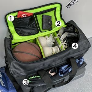 TEMU 농구 보관 기능이 있는 대용량 나일론 여행 체육관 가방 - 다기능 스포츠 피트니스 수하물, 흰색 액센트가 있는 검정색, 운동화 및 장비용 지퍼 컴파트먼트, 스포츠 장비 가방|생동적인 스포츠 디자인|내구성 있는 지퍼 클로저, 체육관 가방