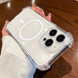 TEMU 투명 정밀홀 자기식 무선충전 폰케이스, 코너 낙하 보호 기능, 아이폰 16/15/14 프로 맥스 & 15 플러스 호환