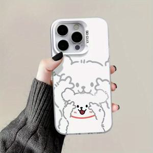 TEMU 사진 라인 강아지 커플 모바일 폰 케이스, 아이폰 16프로 맥스 15프로/14프로/13프로/12프로/12/11/11프로맥스에 적합 TPU 소재, 프린트, 실버 색상 하드 쉘, 낙하 및 스크래치 방지 커버