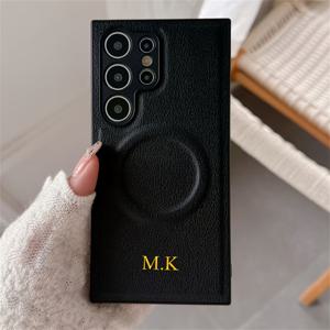 TEMU 폰 케이스: 개인화된 골든 이니셜 맞춤형 심플 리치 인조가죽 자석 무선충전 갤럭시 S25 24 23 22 21 울트라 S24 S23 플러스 렌즈 보호 커버