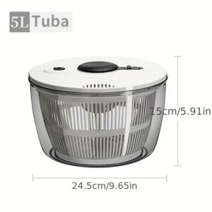 TEMU 회전 핸들이 있는 3L 및 5L 두 가지 용량의 수동 야채 건조기 - 전기 불필요 - 빠른 샐러드 준비 및 야채 건조에 적합, 식품 건조기, 다기능 과일 세척 바구니, 샐러드 스피너|야채탈수기