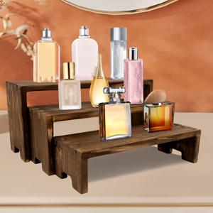 TEMU 3단 나무 선반 - 견고한 천연 목재 제작, 거실·주방·사무실용 공간절약형 정리대 - 간편 조립, 소형 홈 데코 & 장식품 보관함, 러스틱 마감, 파인우드 질감