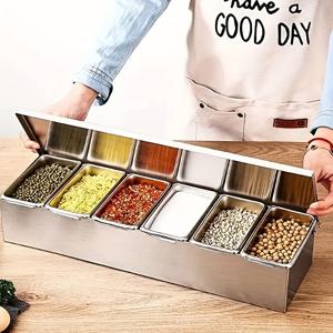 TEMU 2/3/4/5/6구획 스테인리스 스틸 조미료 디스펜서 - 두꺼운 재질, 세척 용이, 대용량, 내구성 및 스타일리시한 주방 정리함 (차, 커피, 허브, 소금, 설탕 보관), 크리스마스 & 할로윈 선물, 조미료 보관