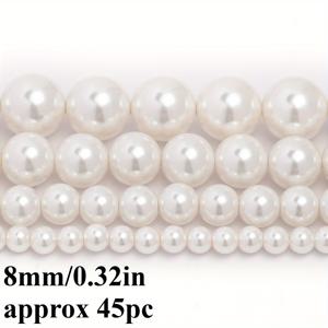TEMU 타난타 4/6/8/10mm 화이트 글라스 비즈 - 우아한 광택 구슬 모음, 팔찌 및 목걸이용 DIY 공예 재료, 패션 비딩 액세서리, 반원형 표면의 주얼리 비즈