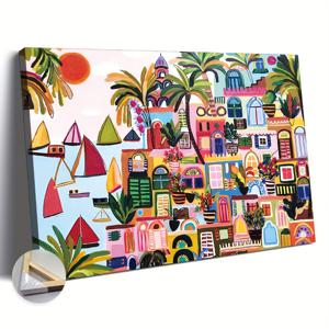 TEMU 메디테라니안 테마 캔버스 아트워크 1개. 수채화 및 섬세한 선 펜 일러스트가 특징인 모던 아트 포스터로, 침실, 거실, 커피숍, 사무실 및 복도 꾸미기에 완벽합니다. 이 벽걸이 아트는 훌륭한 선물이 됩니다.