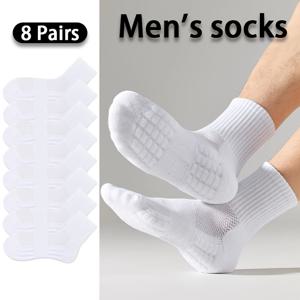 TEMU 남성용 운동용 크루 양말 8켤레 - 수분 흡수, 통기성 타월 바닥, 검정 & 흰색, 스포츠 및 캐주얼 착용을 위한 리브드 질감, 캐주얼 착용 양말 | 통기성 양말 | 폴리에스터 엘라스테인 양말