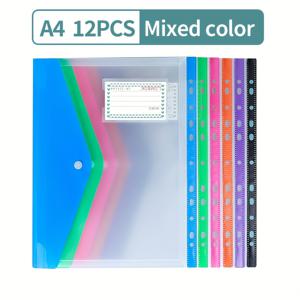 TEMU 11구멍이 있는 6/12개 플라스틱 파일 가방 - A4 사이즈 대용량 확장 가능한 버튼 및 라벨이 달린 학교, 홈 오피스 출석 여행용 플라스틱 봉투 포켓 - 휴대하기 편리함