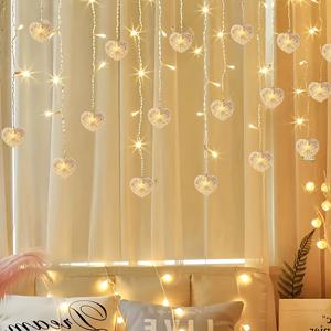 TEMU 1개 4M 하트 모양 LED 커튼 라이트, USB 전원 및 8가지 깜박임 모드, 따뜻한 노란빛 웨딩, 크리스마스, 발렌타인데이, 새해용 - 로맨틱하고 축제 장식에 이상적, 로맨틱 장식 | 하트 테마 장식 | USB 전원 라이트 할로윈 장식, 크리스마스 장식