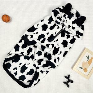 TEMU 호랑이와 소 프린트의 아늑한 플란넬 강아지 후드티 - 중형부터 대형 견종을 위한 부드러운 폴리에스터 애완동물 의상, 겨울 따뜻함, 세탁기 사용 가능, 지퍼 디자인