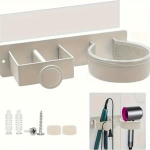 TEMU 1 ANLIN 무드릴 자가 접착식 헤어 드라이어 홀더 - 미끄럼 방지 케이블 & 패드 포함 - 욕실, 미용실, 스파용 헤비듀티 컬링 로드 보관대 - 헤어 드라이어 정리용