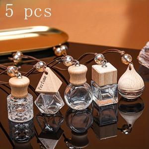 TEMU 5pcs/set 투명 유리 아로마 테라피 병 자동차 향수 샘플 분할 병 미니 자동차 필수 오일 아로마 테라피 펜던트 빈 병