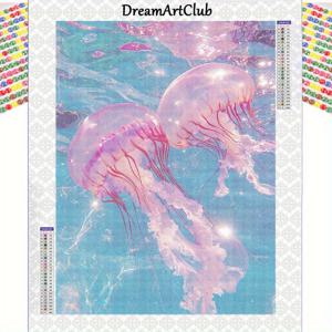 TEMU 판타지 해파리 5D DIY 페인팅 세트, 30x40cm - 풀 라운드 자수 아트 홈 , 부드러운 실크 캔버스 및 도구 포함, 대형 사이즈 페인팅 키트