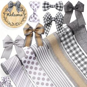 TEMU 6롤 러스틱 팜하우스 와이어드 리본 - 2.5인치 캔디 캔 , 도트, 버팔로 플라이드 그레이, 화이트, 베이지 & 브라운 - 화환 및 파티 장식에 완벽, 파티 장식|러스틱 장식|패브릭 리본, 리본 장식, 크리스마스, 할로윈