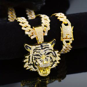 TEMU 3pcs 화려한 시원한 3D 호랑이 펜던트 목걸이 + 팔찌 세트, 트렌디한 마이애미 쿠바 체인 보석 세트, 남녀 공용 힙합 남성 목걸이 보석, 내구성 있는 구조 및 스타일