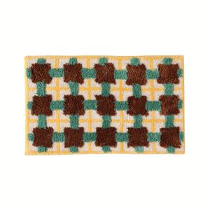 TEMU 모던 스타일 체크 무늬 하이-로우 필 디자인 튜프드 미끄럼 방지 욕실 매트 1개, 속건성 홈 데코 러그.