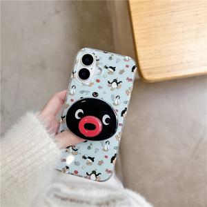 TEMU 아이폰 11 12 13 프로맥스용 투명 화이트 라이트 펭귄 일러스트 폰케이스 + 펭귄 회전 거치대|폰케이스|아이폰케이스