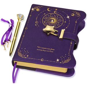 TEMU 펜 잠금 키가 있는 다이어리, 남녀 창의적인 선물, 360페이지 여성용 다이어리 B6 리필 가능한 노트북 - 별과 달 디자인이 있는 비밀 기록용 완벽한 필기 저널, 선물로 이상적|다이어리