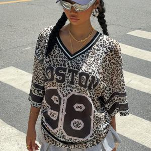 TEMU EZwear 여성용 캐주얼 V넥 프린트 티셔츠 보스턴 88 그래픽 - 반팔 여름 상의, 세탁기 사용 가능, 화이트 & 블랙|반팔티|반팔티셔츠|여름잠옷