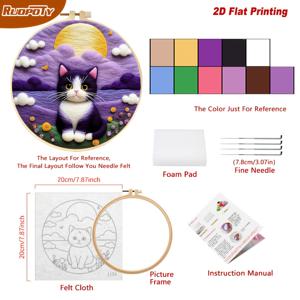 TEMU 2D 평면 인쇄 양모 니들 펠트 검은 고양이 동물 키트 페인팅 양모 자수 키트 창의적인 양모 니들 펠트 선물 홈 데코 20X20Cm/7.87X7.87Inch