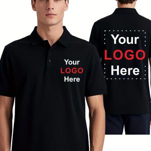 TEMU 남성 로고/텍스트 맞춤 셔츠 - 다크 블루/네이비 반팔 팀 유니폼, 작업복 및 대량 주문 - 가슴 & 등 로고 프린팅 - 기계 세탁 가능 캐주얼 티셔츠, 기업 브랜딩, 프로모션 이벤트용 (아빠/남편)