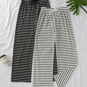 TEMU 2개 세트 블랙 & 화이트 캐주얼 드로스트링 밴드팬츠, 봄·여름·가을에 어울리는 다용도 슬림핏 팬츠