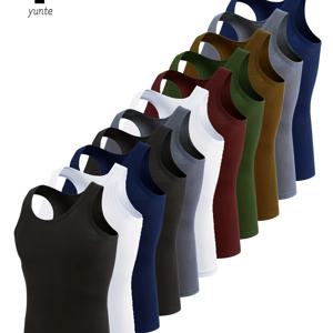 TEMU 남성용 무소매 운동복 상의 11개 세트 - 통기성 좋고 빠른 건조 폴리에스터 워크아웃 셔츠, 다양한 색상(검정, 흰색, 네이비, 회색, 빨강, 초록, 카키) 체육관 및 캐주얼 착용용