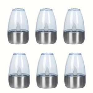 TEMU 6개 신형 태양광 스테인리스 스틸 모조 양초 조명, 따뜻한 빛 장식용 불꽃 없는 양초, 조명 제어 스위치, 데스크탑 스텝 조명, 야외 정원 생일 파티 장식에 적합, 크리스마스 및 할로윈 선물로 사용 가능