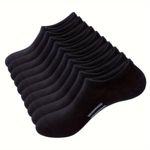 TEMU 남성용 대나무 노쇼 양말 10켤레 - 숨은 안감이 있는 부드럽고 통기성 좋은 로우컷 발목양말, 단색 (블랙 & 화이트), 일상 및 정장 착용 가능