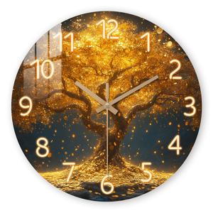 TEMU 1개 나무 벽시계 | 골든 트리 판타지 테마, 강화 유리 필름 베니어, 저소음 디스플레이, 거실, 침실, 서재 장식에 적합, 새해 선물로 완벽, 배터리 작동 (AA 배터리 미포함)