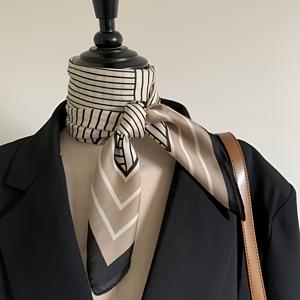 TEMU 기하학 프린트 카키 스카프 - 가볍고 따뜻한 사계절용 멀티넥타이 숄, 우아하고 젊은 스타일의 오피스 & 캐주얼 액세서리, 체브론 디자인 스카프 | 경량 목도리
