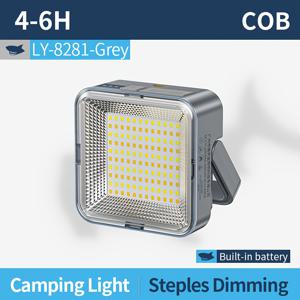 TEMU SMILING SHARK Ly8281 태양 캠핑 라이트 - COB 화이트/노란색 조명, 3가지 모드, Type-C 충전식, 야외 캠핑, 비상 및 가정용으로 사용할 수 있는 강력한 자석 플래시 라이트, 플래시 라이트 충전식, 캠핑 장비, 다듬은 금속 마감