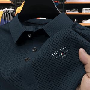 TEMU 남성 밀라노 프린트 반팔 골프 셔츠 - 통기성 스트레치 소재, 버튼 칼라, 가벼운 비즈니스 캐주얼 스타일, 여름용 테니스 및 골프 트레이닝