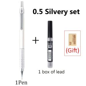 TEMU 고품질 금속 블랙/실버 자동연필, 0.3/0.5/0.7/0.9/2.0mm 블랙 HB 교체용 심, 전문 미술 손그림 펜 및 문구용 (펜 1개 + 심 1박스 + 지우개 1개)