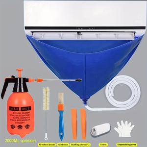 TEMU 8개입 90cm/35.4인치 여름 에어컨 물방울 키트, 두꺼운 걸이형 에어컨 청소 커버, 배수 파이프 포함. 전문 에어컨 청소 도구. 선택 가능한 청소 브러시, 타월 및 2L 스프레이 세트|에어컨커버