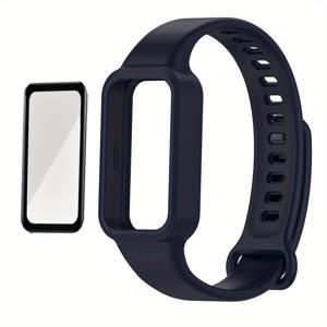 TEMU 샤오미 미 스마트 밴드 9 액티브/레드미 스마트 밴드 3 호환 2팩 케이스 & 스크린 보호기 - 방수 스트랩 커버와 강화 유리 필름, 스마트워치 액세서리 호환 (미 스마트 밴드 9 액티브/레드미 스마트 밴드 3 호환 밴드)