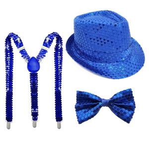 TEMU 디스코 스팽글 보우 타이, 멜빵, 모자 3종 세트. 남녀 모두에게 적합하며, 무대 공연, 축제, 파티, 클럽에 완벽합니다.|벙거지모자