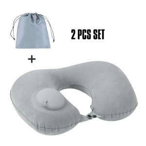 TEMU 부드러운 플러시 인조 모피 U자형 팽창식 목베개 - 압축 팽창 기능, 누출 방지 밸브 & 휴대용 가방 포함 | 항공 여행, 자동차, 기차, 캠핑 & 사무실 사용에 적합