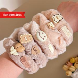 TEMU 5개 세트의 우아한 만화 곰과 토끼 플러시 헤드밴드 - 부드러운 플란넬 한국 다기능 헤어 액세서리, 우유 커피 컬러 팬들의 부드럽고 귀여운 헤드밴드, 여성 드레스 업 헤드웨어